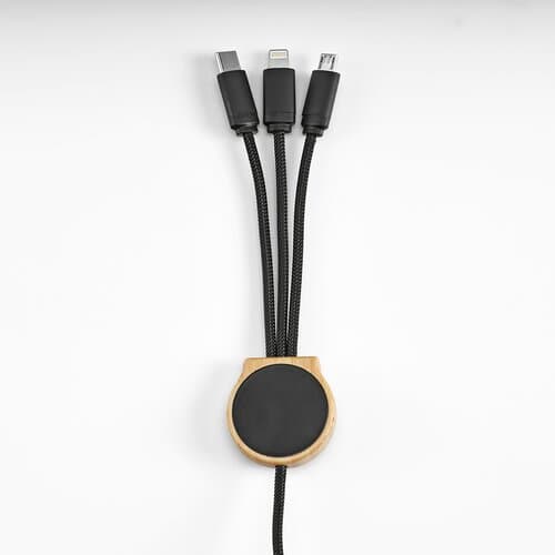 Asimov 5-in-1 Kabel aus Bambus und rPET. Mit hinterleuchtetem Logo