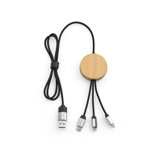 Feynman 5-in-1 Kabel aus Bambus und rPET. Mit hinterleuchtetem Logo