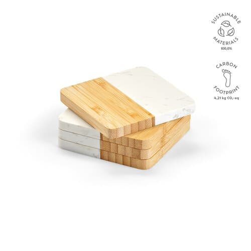 Kahlo Untersetzer aus Marmor und Bambus. Set mit 4 Stück