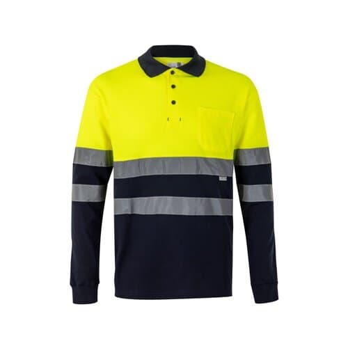 VL PLUTO. Zweifarbiges Piqué-Poloshirt (150g/m²) mit langen Ärmeln, aus Baumwolle (55%) und Polyester (45%)