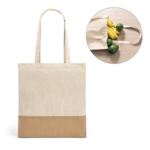 MERCAT. Tasche aus 100% Baumwolle (160 g/m²) mit Details aus Jute-Imitat