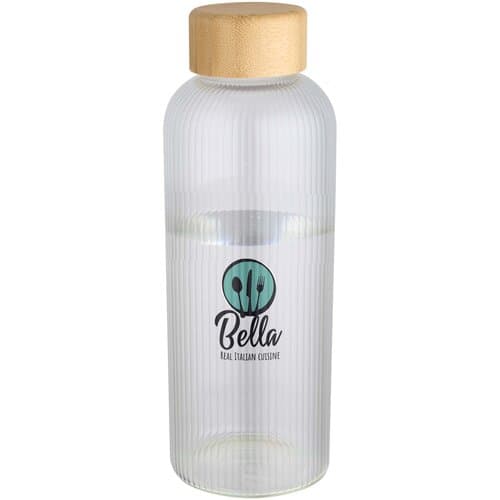 Mirage 650 ml einwandige Trinkflasche aus Borosilikatglas mit Bambusdeckel