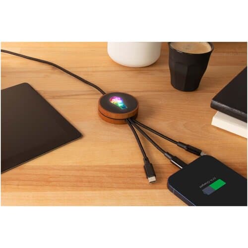 SCX.design C40 5-in-1 Ladekabel aus rPET mit 10W Ladepad und Leuchtlogo