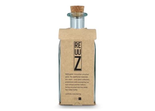 InSideOut Square Recycelte Glaswasserflasche ReuuZ mit Korkverschluss 1 l