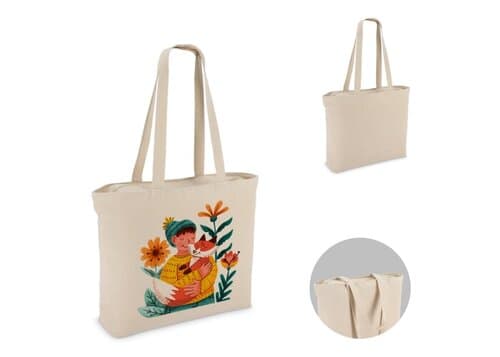 Baumwoll-Tragetasche mit Reißverschluss OEKO-TEX® 47 x 11 x 35cm 320g/m²