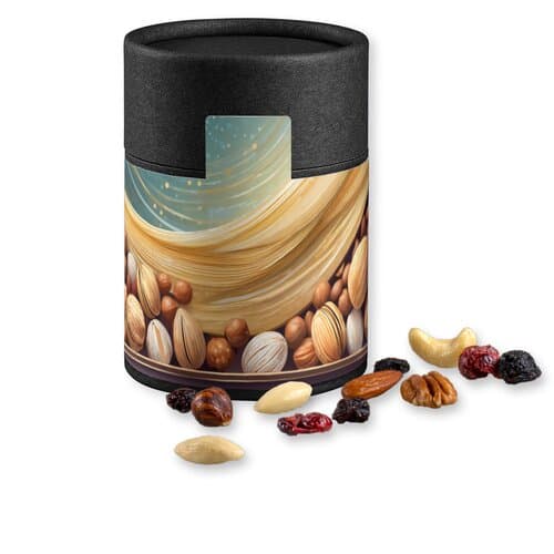 Premium Studentenfutter, ca. 80g, Kraftpapierdose Midi schwarz