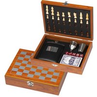 Spieleset mit Flachmann, Schach- und Kartenspiel