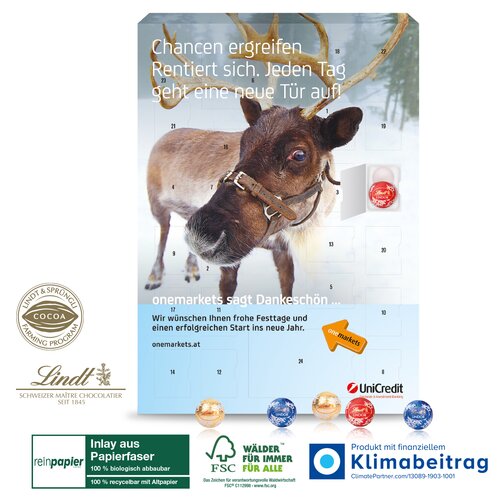 Wand-Adventskalender Lindt „Gourmet Edition“ Organic, Klimaneutral, FSC® Weihnachten 24 Lindt Minis