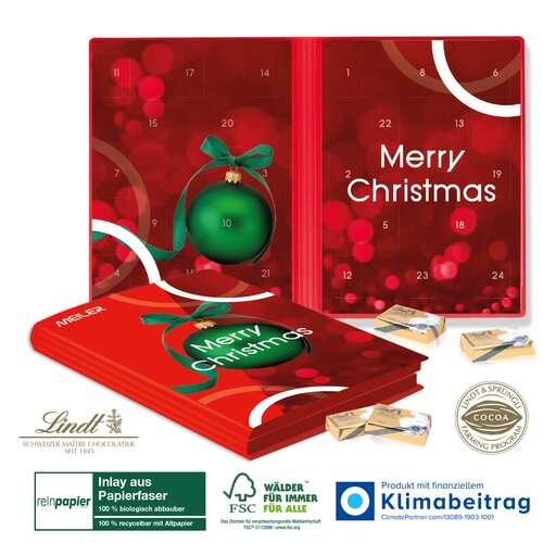 Adventskalender Weihnachtsbuch „Exklusiv“ Organic Klimaneutral, FSC® Lindt Schokotäfelchen