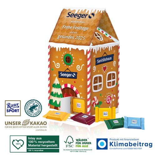 Adventskalender-Haus „XL“ Klimaneutral, FSC® Ritter SPORT Schokotäfelchen