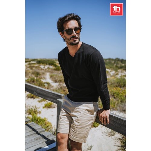 THC MILAN. Herren-Pullover mit V-Ausschnitt aus Baumwolle und Polyamid