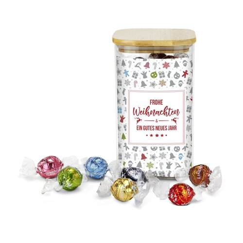 Geschenkset / Präsenteset: Lindor Team-Glas Frohe Weihnachten