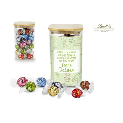 Geschenkset / Präsenteset: Lindor Team-Glas Frohe Ostern