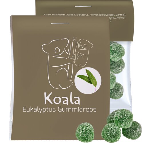 Eukalyptus Menthol Fruchtgummi mit Gelatine, ca. 15g, Express Midi-Tüte mit Werbereiter