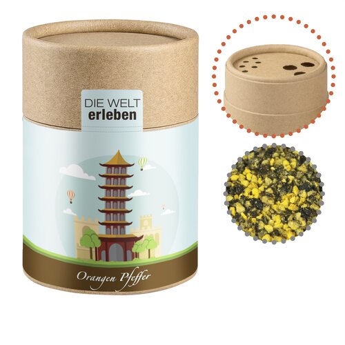 Gewürzmischung Orangen-Pfeffer, ca. 75g, Biologisch abbaubarer Eco Pappstreuer Midi