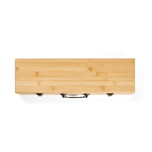 Turner Barbecue-Set aus Bambus. Mit Etui, Zange, Gabel und Spatel