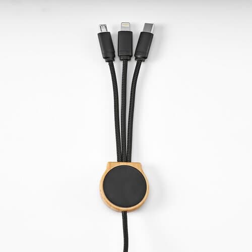 Asimov 5-in-1 Kabel aus Bambus und rPET. Mit hinterleuchtetem Logo
