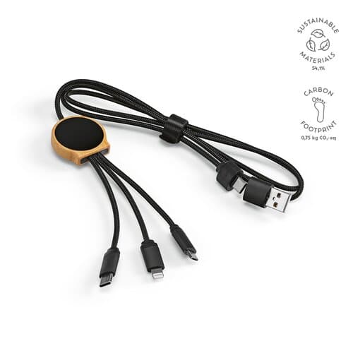 Asimov 5-in-1 Kabel aus Bambus und rPET. Mit hinterleuchtetem Logo
