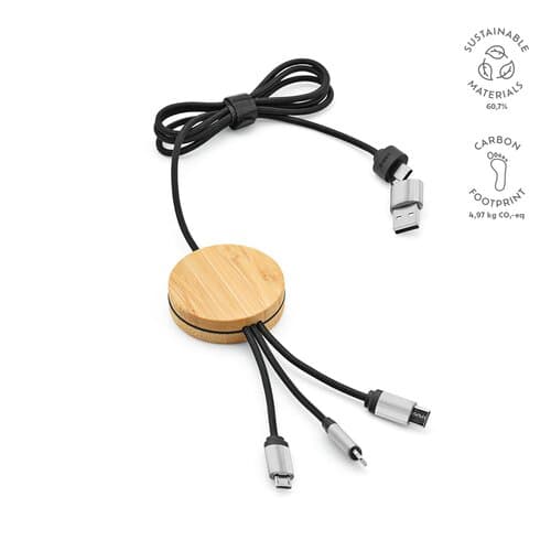 Feynman 5-in-1 Kabel aus Bambus und rPET. Mit hinterleuchtetem Logo