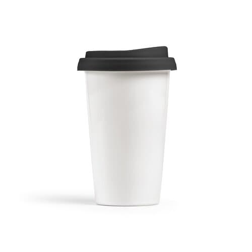 Tagus Reisebecher aus Keramik, 330 ml. Doppelwandig mit farbigem Deckel