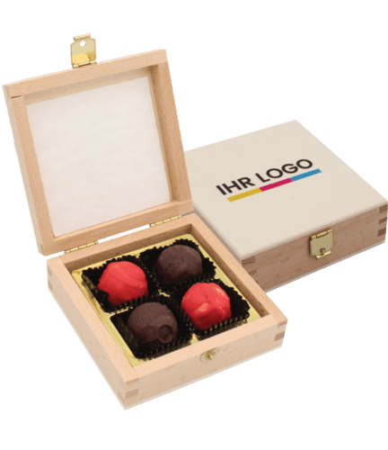 Pralinenbox Holz 4er bedruckter Deckel