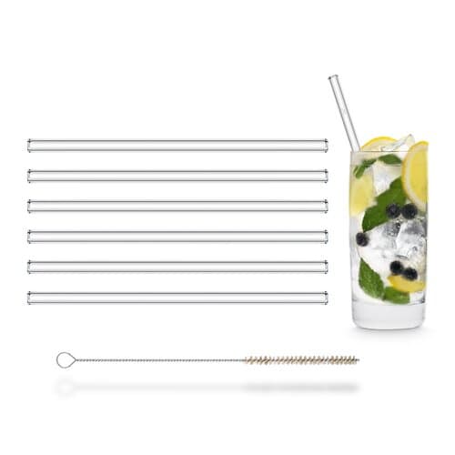 Set mit sechs Glastrinkhalmen, inkl. Reinigungsbürste