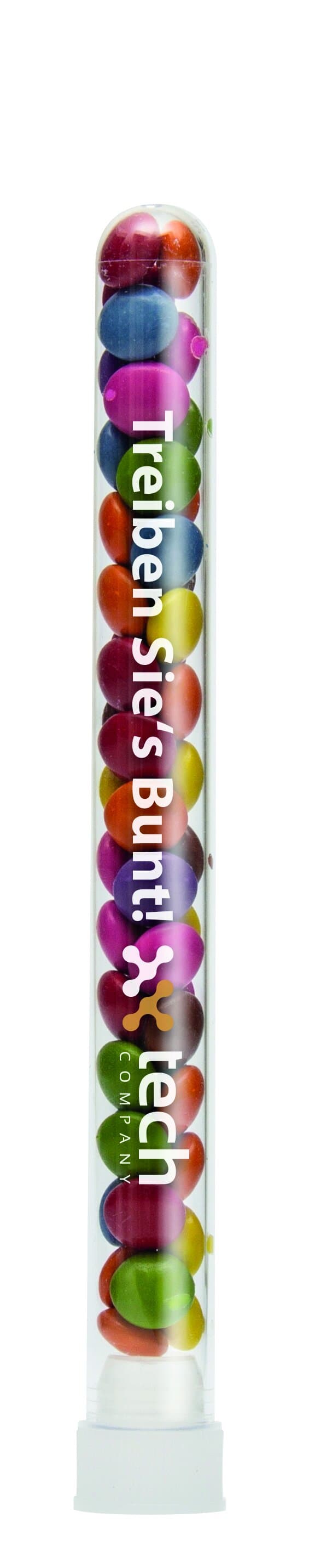 Schoko-Linsen in weiß im Reagenzglas - Tampondruck