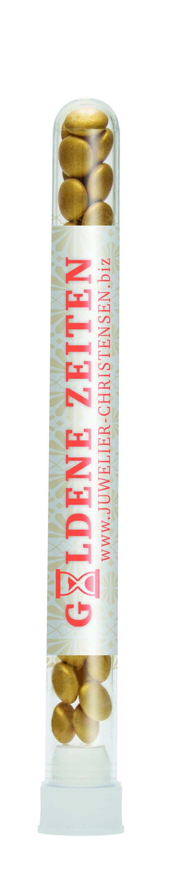 Schoko-Goldsternchen im Reagenzglas - Etikett