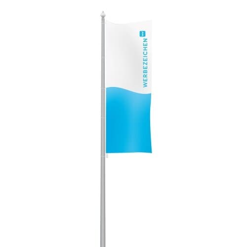 Werbefahne Hochformat für Fahnenmasten ohne Querstange mit Karabiner
