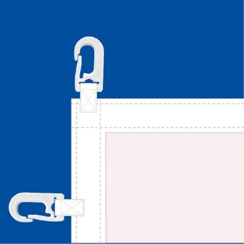 Werbefahne Hochformat für Fahnenmasten ohne Querstange mit Karabiner
