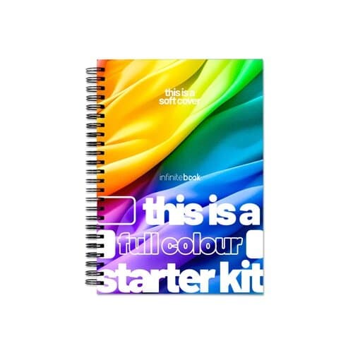 FLEXIBLE A5 STARTER KIT - FULL COLOUR. Starterset A5 „Infinitebook“ mit flexiblem Einband und Ringbindung, einfarbige Personalisierung auf Vorder- und Rückseite möglich