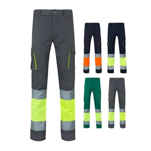 VL ZEUS. Zweifarbige Stretch-Hose mit mehreren Taschen (240 g/m²), aus Baumwolle (46 %), EME (38 %) und Polyester (16 %)