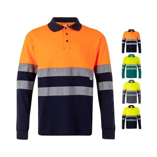 VL PLUTO LARGE. Zweifarbiges Piqué-Poloshirt (150g/m²) mit langen Ärmeln, aus Baumwolle (55%) und Polyester (45%)