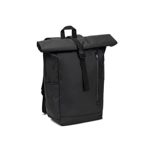 OSASCO BPACK. Rolltop-Rucksack mit Reissverschlusssystem, bei dem das Oberteil aufgerollt werden kann, um es an das Volumen des Rucksacks anzupassen. Hergestellt aus recyceltem 600D-Polyester