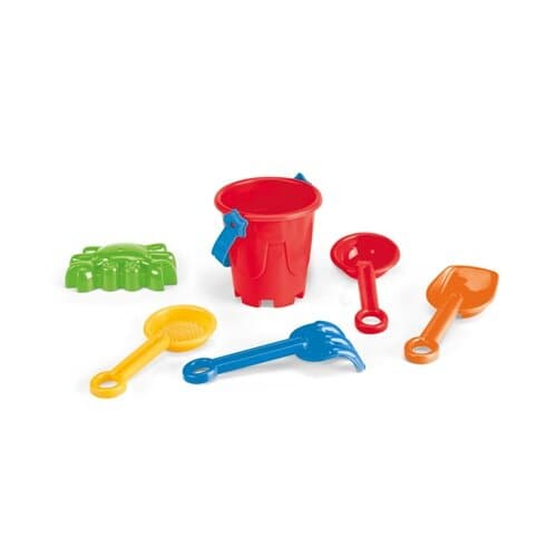 VALLARTA. StrandEimer aus PP mit 5 Zubehörteilen: 3 Schaufeln, 1 Rechen, 1 Fisch oder 1 Krabbe