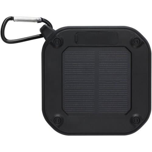 Solo 3W IPX5 Solar Bluetooth®-Lautsprecher aus recyceltem RCS Kunststoff mit Karabinerhaken
