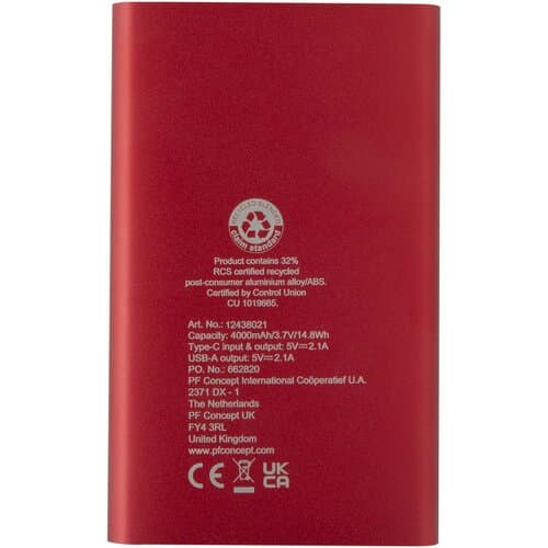Pep 4000 mAh Type-C Powerbank aus recyceltem Aluminium
