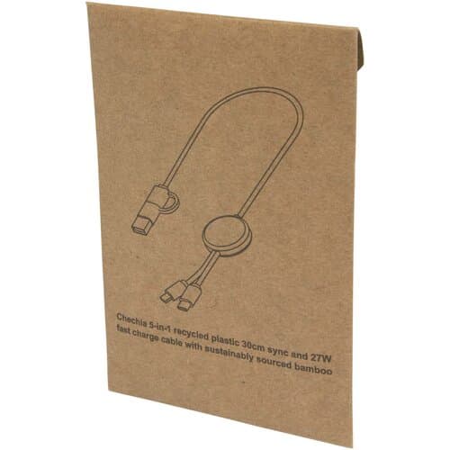 Chechia 30 cm 5-in-1 Kabel aus recyceltem Kunststoff für Datenübertragung und 27W Schnellladung mit Bambusdetails