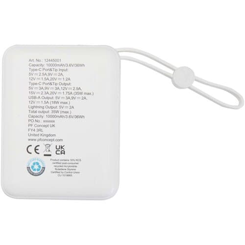 Acrux 35 W 10.000 mAh Tablet Powerbank mit integriertem Typ-C-Kabel aus recyceltem Kunststoff