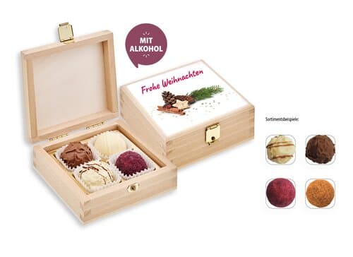 4er Pralinen-/Trüffelmix in Holzbox