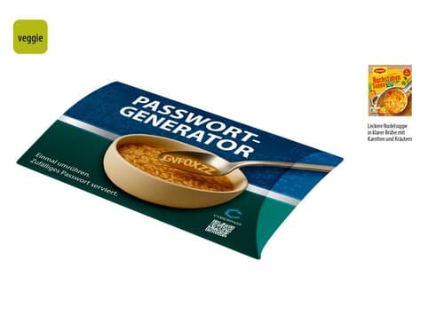 Buchstabensuppe in Kissenschachtel