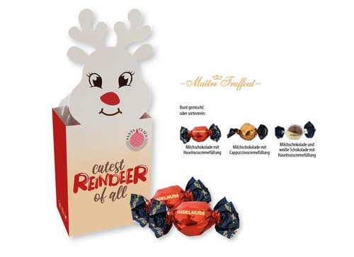 Weihnachtspralinés in Motivkartonage "Rentier"