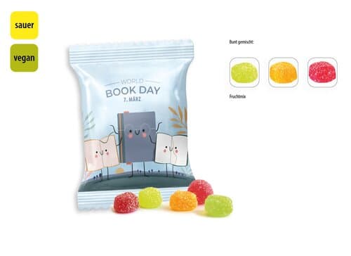 Saure Fruchtsaftberries vegan Werbetüte