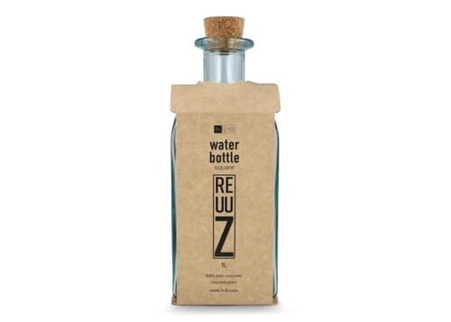 InSideOut Square Recycelte Glaswasserflasche ReuuZ mit Korkverschluss 1 l