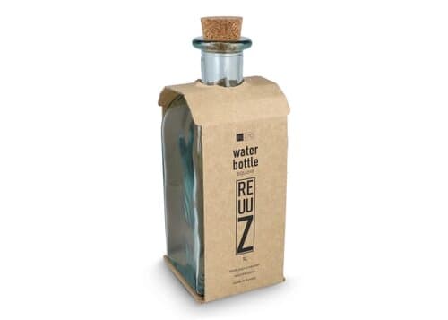 InSideOut Square Recycelte Glaswasserflasche ReuuZ mit Korkverschluss 1 l