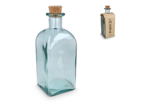 InSideOut Square Recycelte Glaswasserflasche ReuuZ mit Korkverschluss 1 l