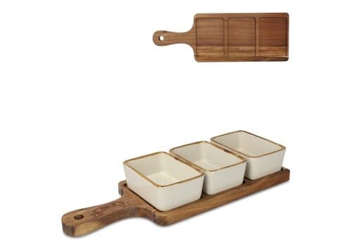 InSideOut Servierbrett aus Holz mit 3 Keramikschalen