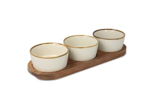 InSideOut Holzständer mit 3 runden Keramikschalen