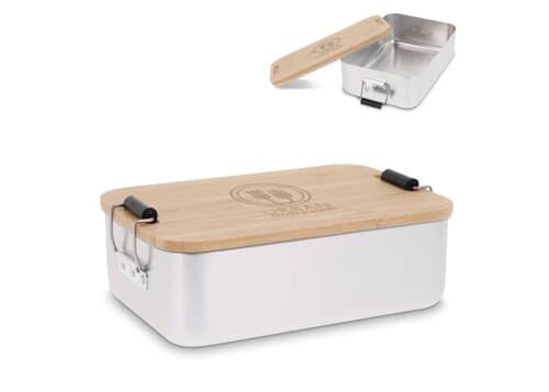Lunchbox aus Aluminium mit Bambusdeckel