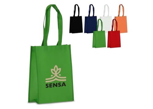 R-PET Tragetasche aus laminiertem Non Woven 24 x 11 x 30cm 105g/m²